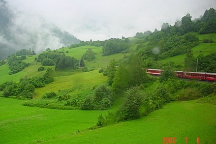 Glacier Express on the way from St. Moritz to Zermatt