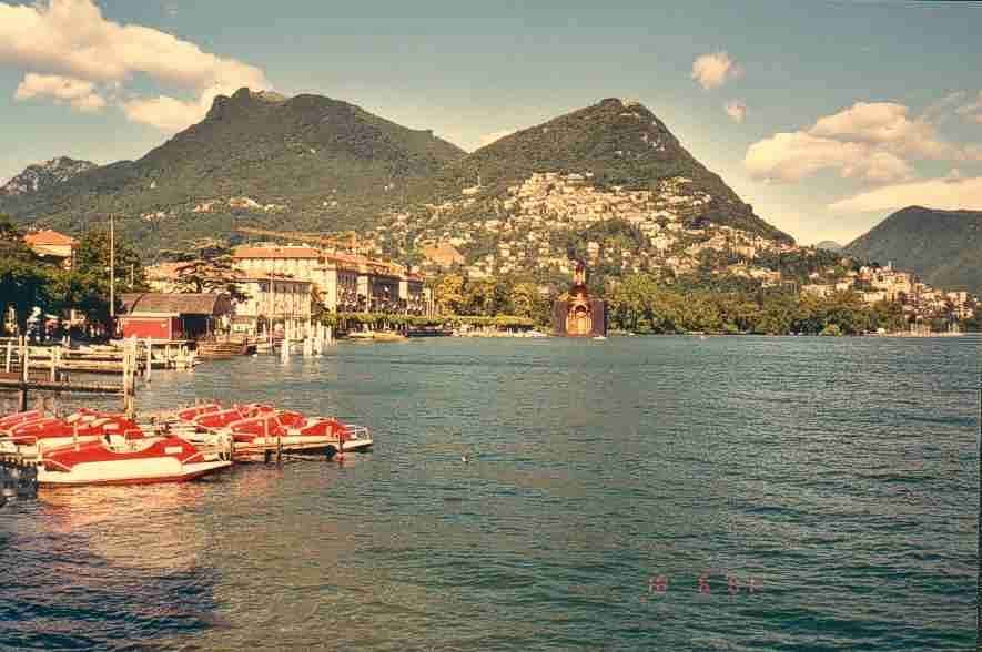 First free afternoon at the lake shore: Lugano bay with Monte Bré
